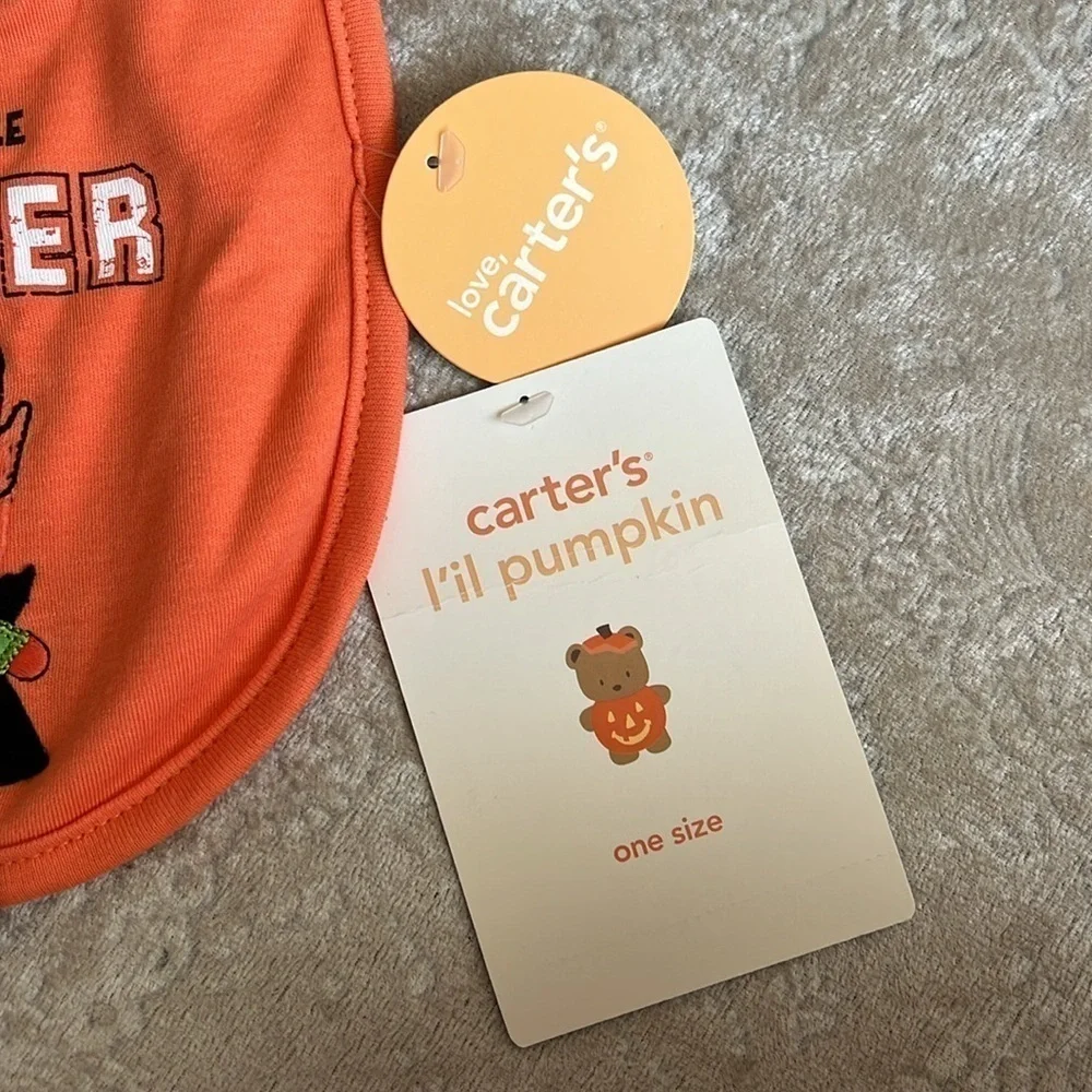 Brand New Set of 2 Carter’s Cloth Baby Bibs Orange Halloween Tiger Jungle Animal